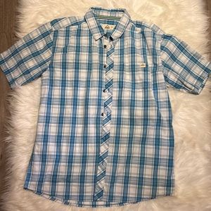 McKinley Men’s Button Down Blue White Plaid Pattern T-shirt Size Large